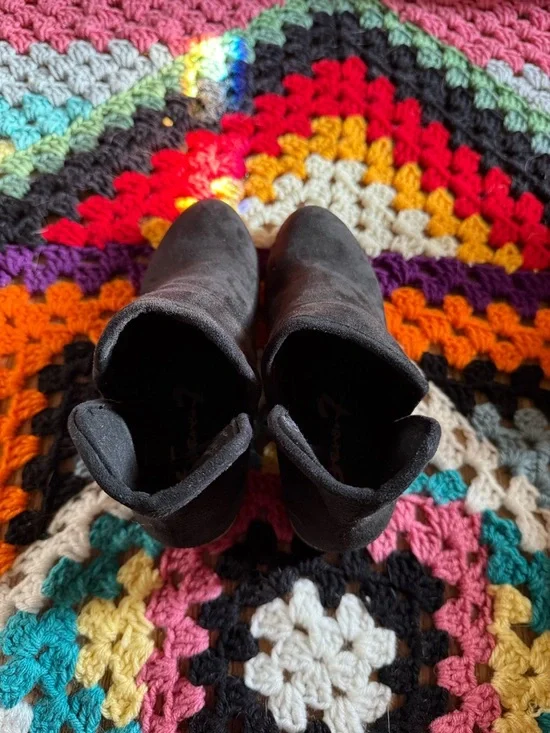 Seven7 Black Suede Ankle Booties with Low Heel - Picture 2 of 8